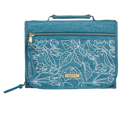 Bible Cover Organizer Tri-Fold Teal Faith Badge