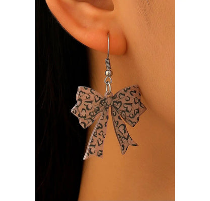 Stylish Leopard Printed Bow Stainless Hook Earrings
