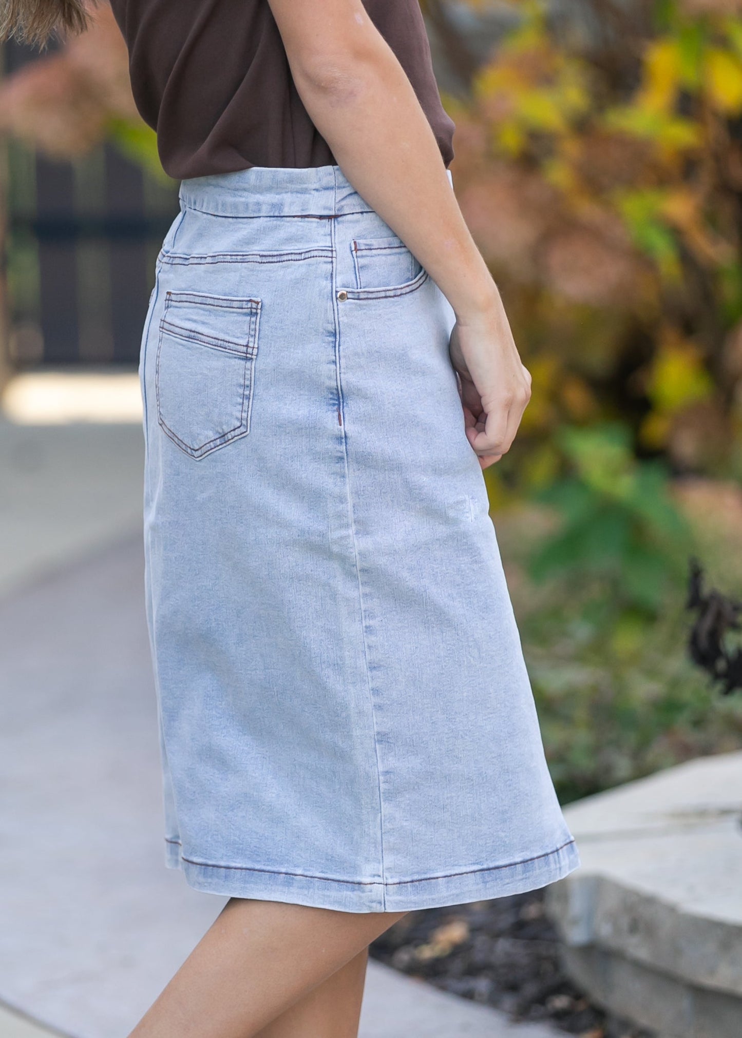Sandra Light Wash Denim Midi Skirt