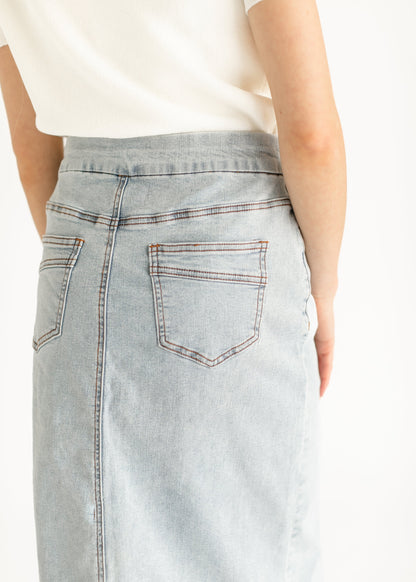 Sandra Light Wash Denim Midi Skirt